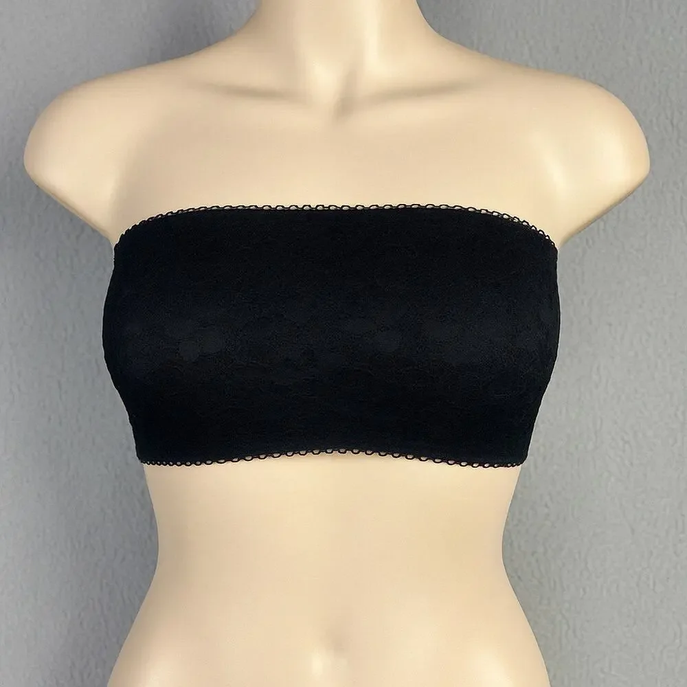 Rene Rofe Black Lace Bandeau Bra‎ M/L Strapless Bralette Removable Pads NWT - Picture 2 of 12